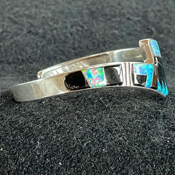Onyx & Opal Sterling Cuff Bracelet - Picture 2 of 4